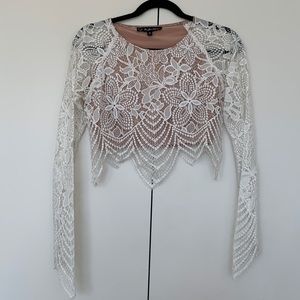 For Love & Lemons White Lace Long Sleeve Crop top